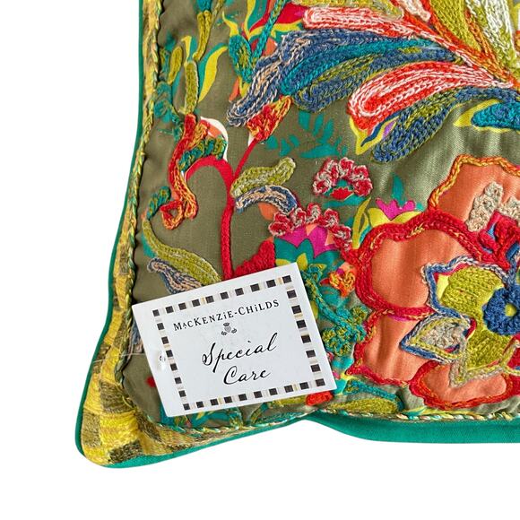 Mackenzie Childs Cockatiel Chartreuse Throw Pillow Brand New - Picture 7 of 16